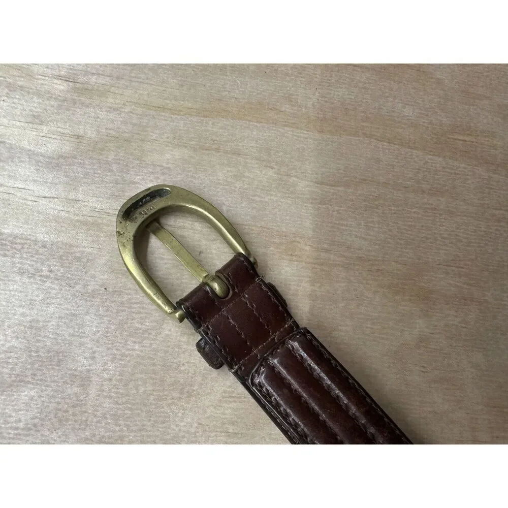 Brown Leather Belt Stamped “Italy”‎ On Brass Buckle Medium M 34”